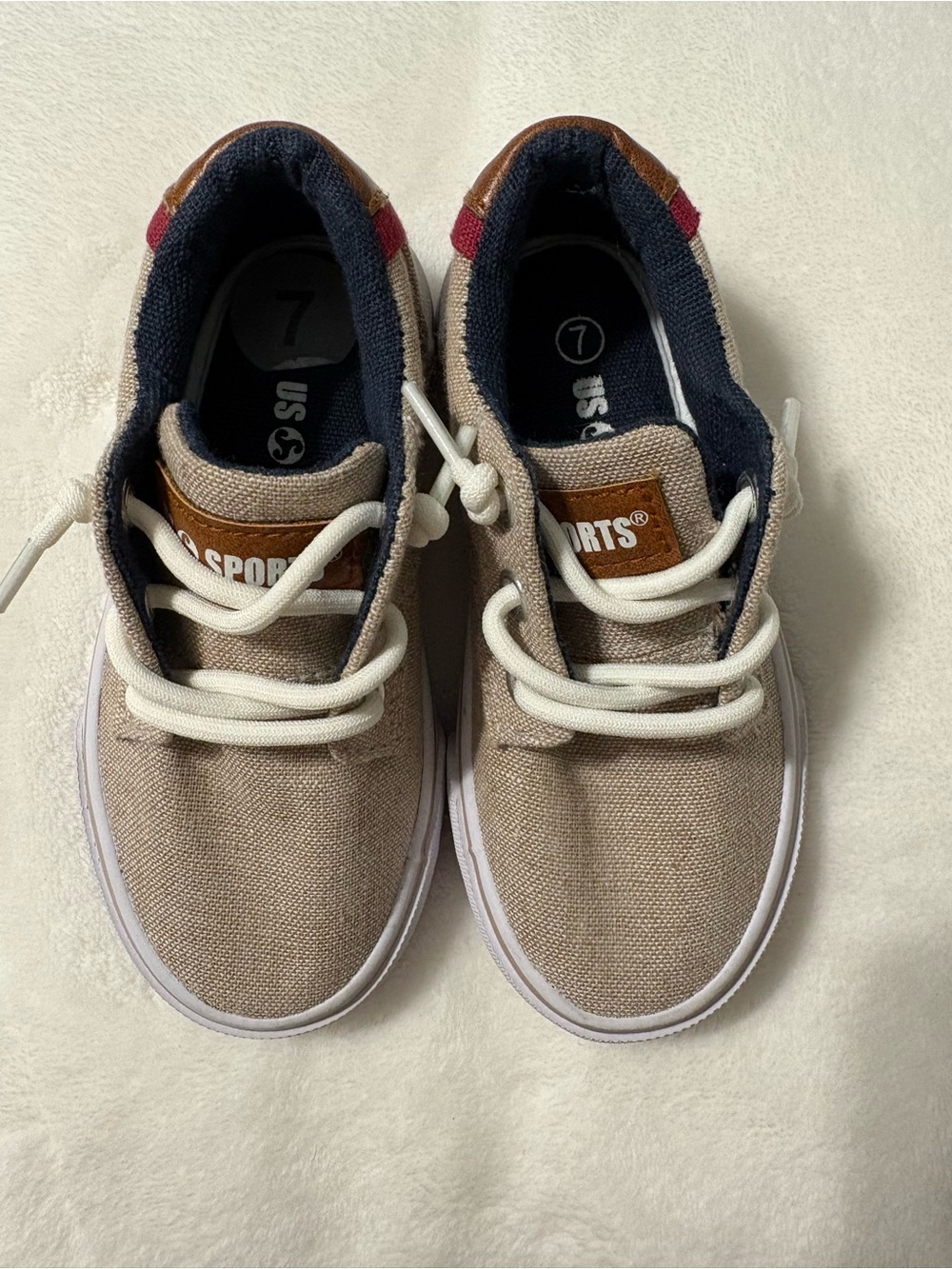 Kids Beige Canvas Sneakers with White Laces by US Sports